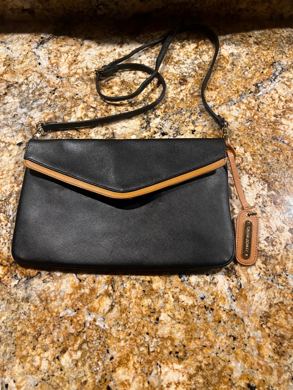 Cynthia Rowley Black Crossbody Envelope Bag with Tan Trim